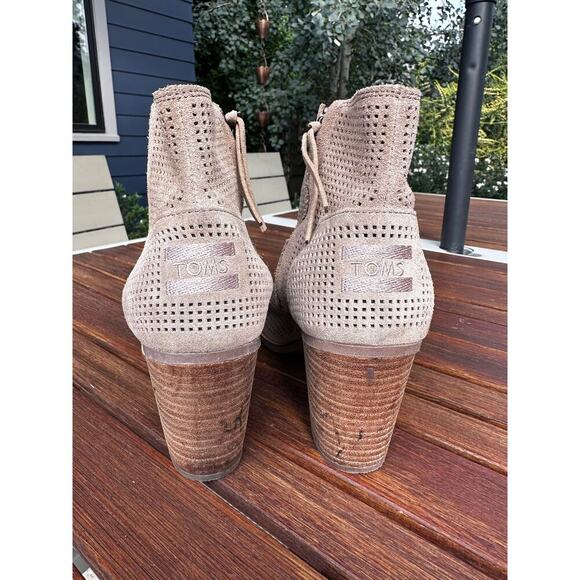 Toms Majorca Neutral Gray Beige Suede Peep Toe Ankle Boots Size 9 - Picture 9 of 9